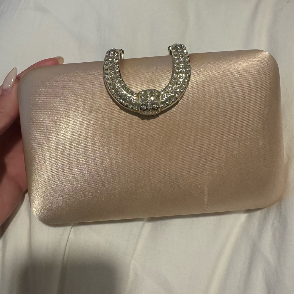 INC International Concepts Champagne Clutch with Crystal Detail